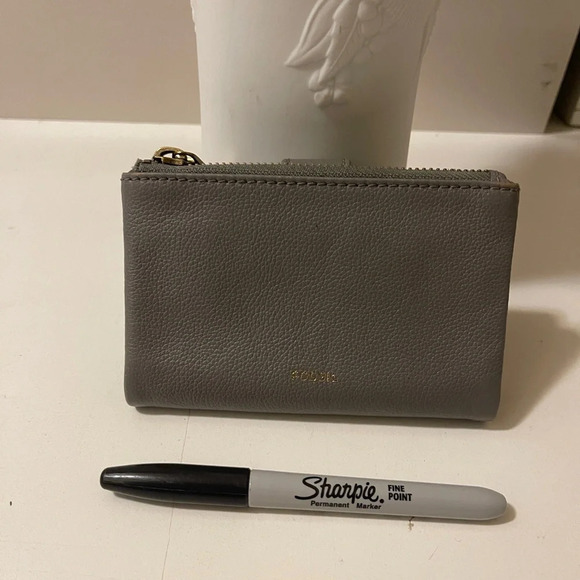 Fossil beautiful medium size double fold zipper closure wallet gray leather - Picture 2 of 16